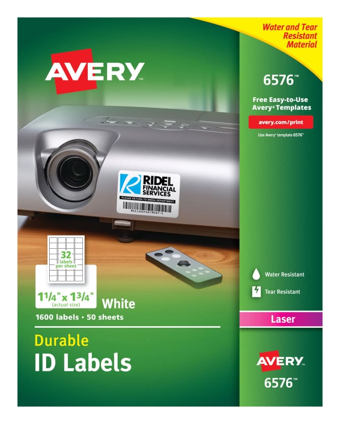 Avery Durable Id Labels Permanent Adhesive 1 1 4 X 1 3 4 1 600 Labels 6576