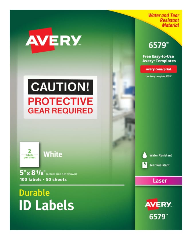 Avery Durable Id Labels 5 X 8 1 8 100 Labels 6579 Avery Industrial