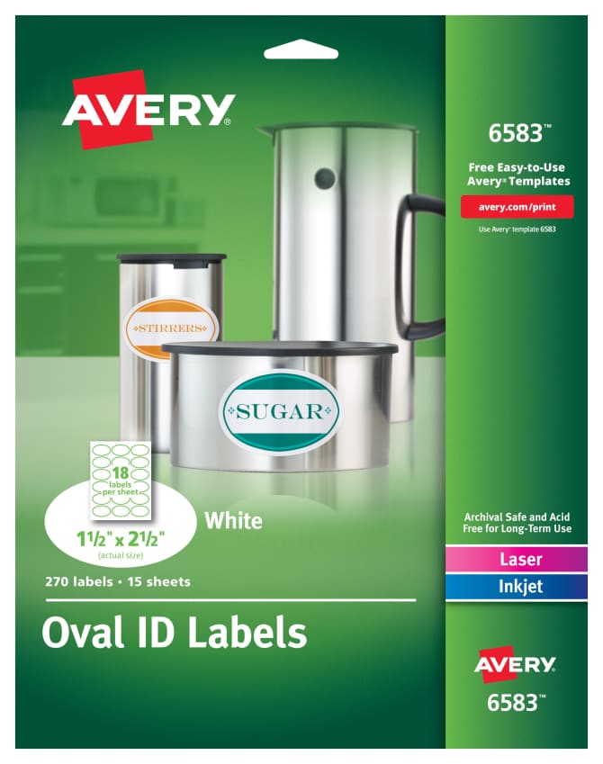 Avery Oval Labels Permanent Adhesive 1 1 2 X 2 1 2 270 Labels 6583