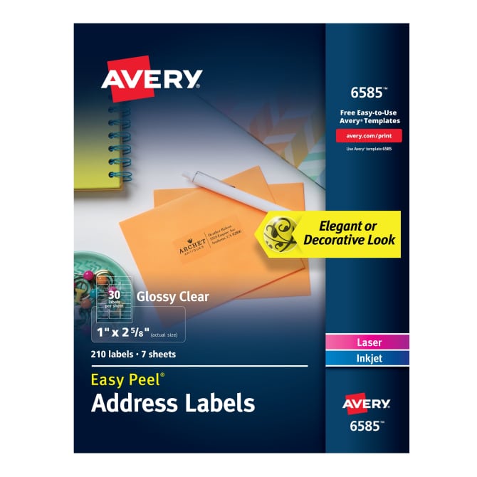 Avery Glossy Clear Easy Peel Address Labels 1 X 2 5 8 210 Labels 6585
