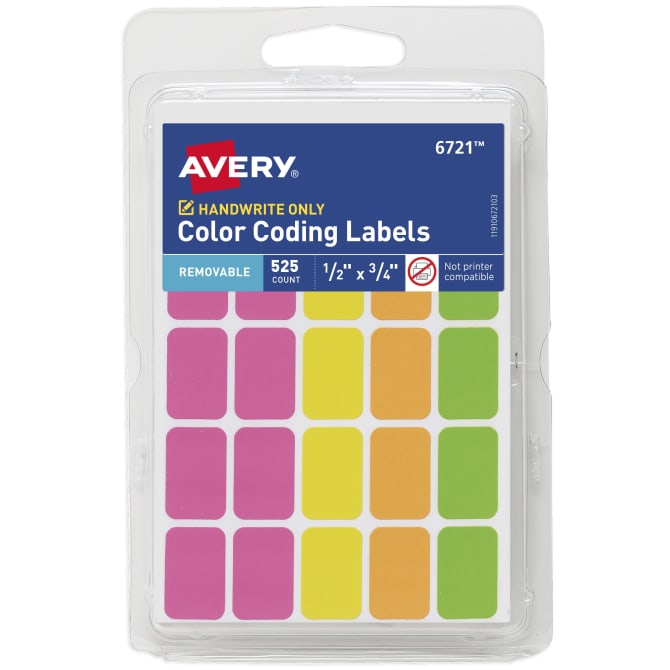 Avery® Color-Coding Removable Labels, 1/2