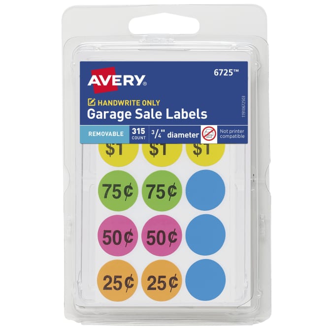 Avery® Garage Sale Stickers, 3/4 Inch Round Stickers, Assorted Colors,  Non-Printable, 315 Pricing Stickers Total (6725)