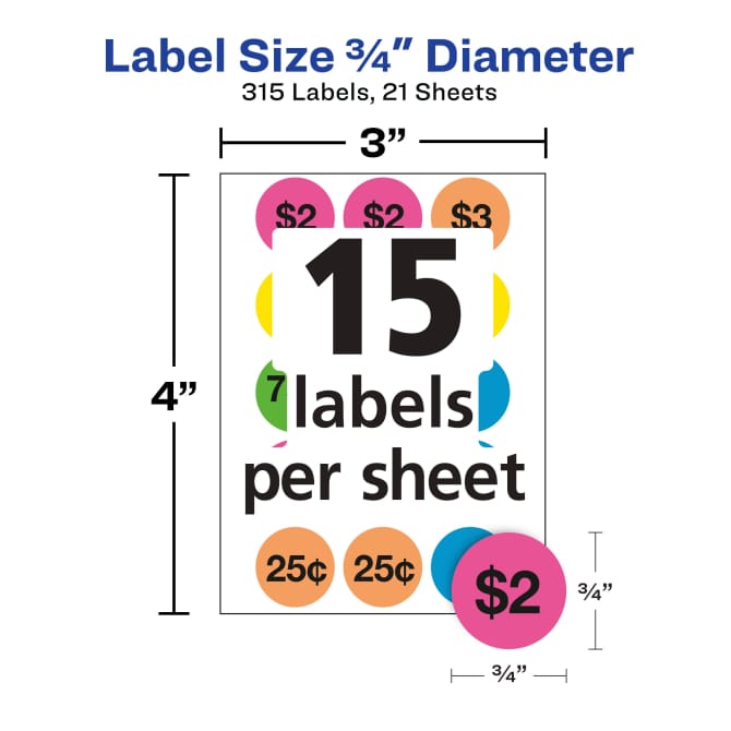 Avery® Garage Sale Stickers, 3/4" Inch Round Stickers, Assorted Colors, Non- Printable, 315 Pricing Stickers Total (6725) | Avery.com