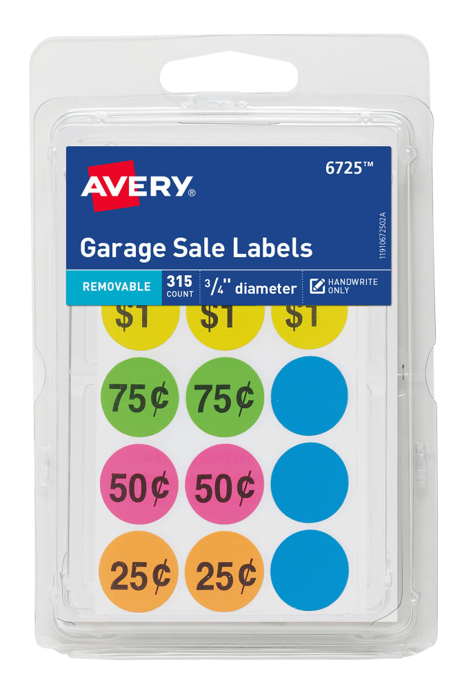 Avery® Garage Sale Stickers, 3/4 Inch Round Stickers, Assorted Colors,  Non-Printable, 315 Pricing Stickers Total (6725)