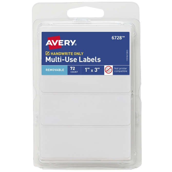 Avery® Removable Labels, Removable Adhesive, Assorted Neon Colors, 3-1/3 x  4, 72 Labels (6482)