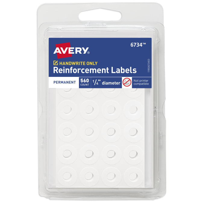 Avery Hole Reinforcements, 1/4 Dia., Clear, 1000/Pack