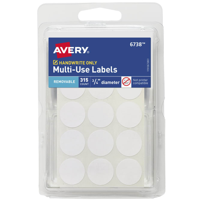 Avery Multi-Use Removable Labels, 3/4 Inch Round Stickers, White,  Non-Printable, 8 Packs, 2,520 Blank Labels Total (21935)