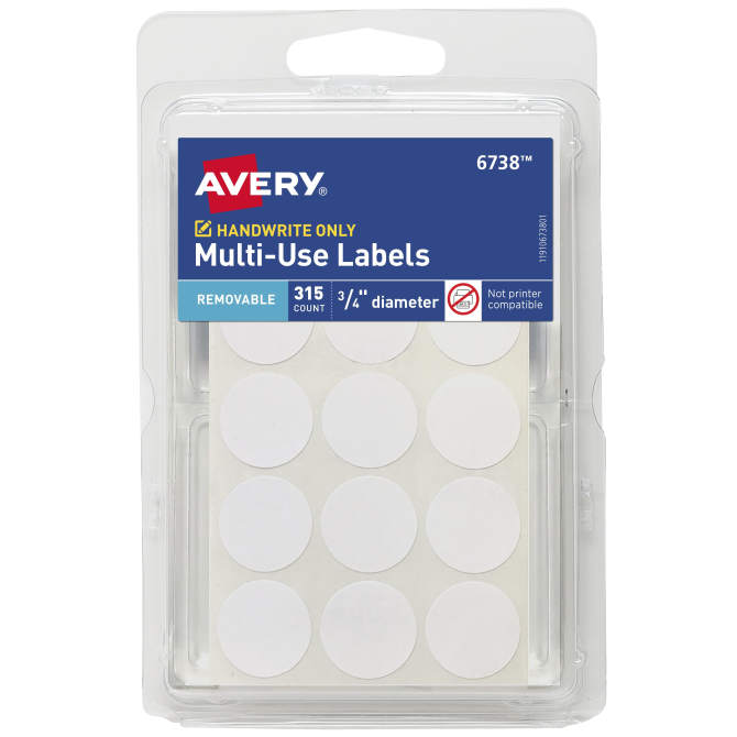 Avery® Multi-Use Removable Labels, 3/4 Inch Round Stickers, White,  Non-Printable, 315 Total (6738)