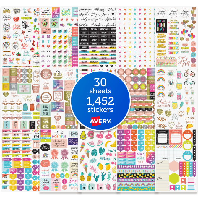 Cute planner stickers. Organizer tags, color patterns and calendar