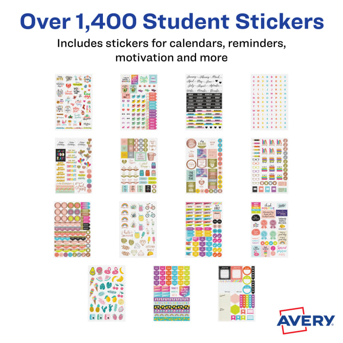 Avery Planner Sticker Variety Pack, Budget, Fitness, Motivational,  Seasonal, Work, Assorted Colors, 1,744/Pack
