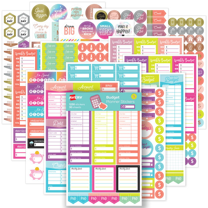 Avery® Budgeting Planner Stickers Variety Pack, 30 Sticker Sheets ...