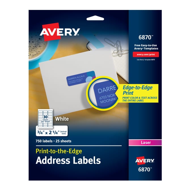 Avery Return Address Labels Sure Feed Technology Print To The Edge Permanent Adhesive 3 4 X 2 1 4 750 Labels 6870