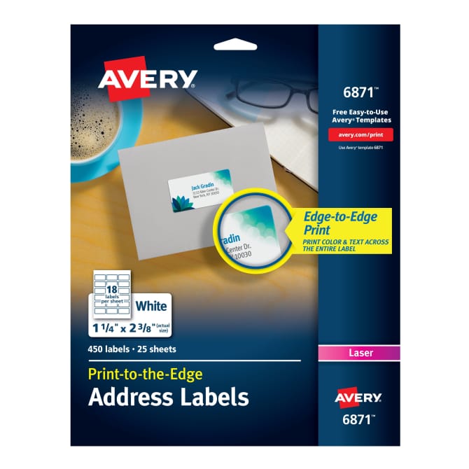 Avery Address Labels Sure Feed Technology Print To The Edge Permanent Adhesive 1 1 4 X 2 3 8 450 Labels 6871