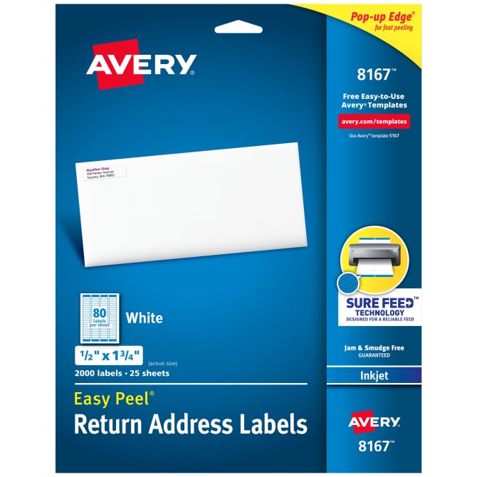 Avery Easy Peel Return Address Labels 1 2 X 1 3 4 000 Labels 8167 Avery Com