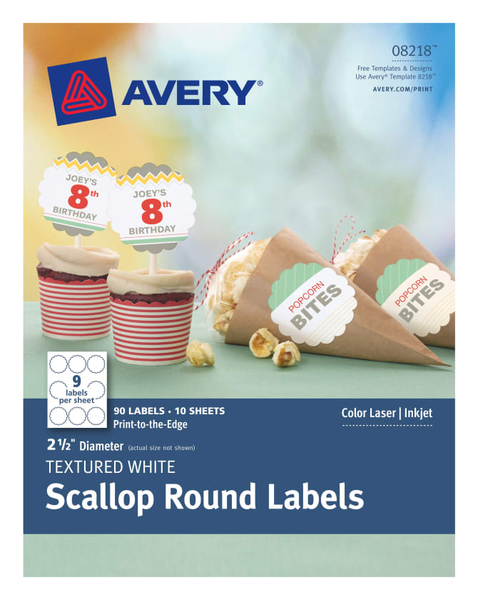 Avery Scallop Round Labels Permanent Adhesive Textured 2 1 2 Diameter 90 Labels 8218