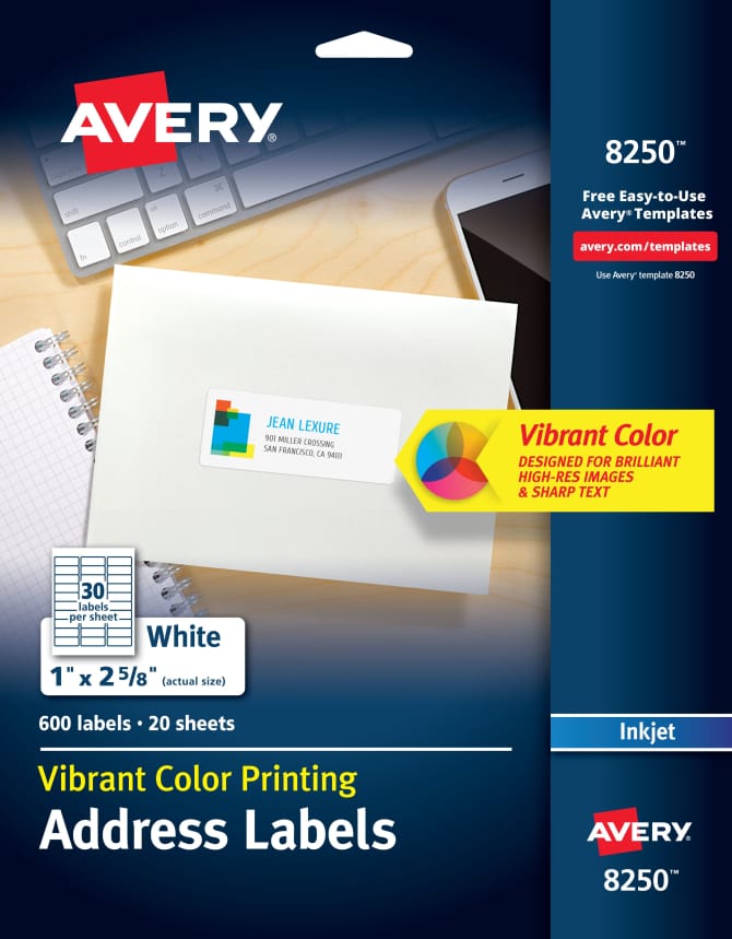 Avery® Color Printing Labels, Sure Feed™ Technology, Permanent Adhesive,  Matte, 1