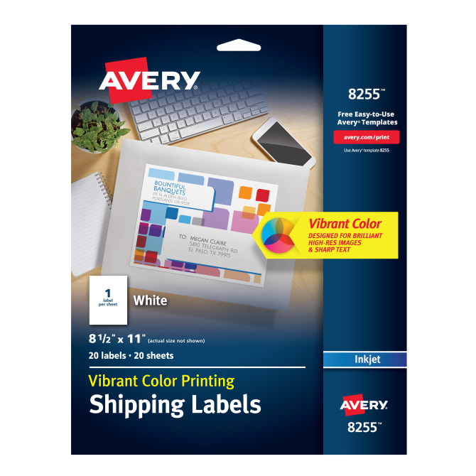 Avery Color Printing Labels Permanent Adhesive Matte 8 1 2 X 11 20 Labels 8255