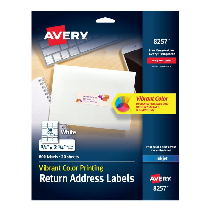 Avery Color Printing Address Labels Sure Feed Technology Permanent Adhesive 3 4 X 2 1 4 600 Labels 8257