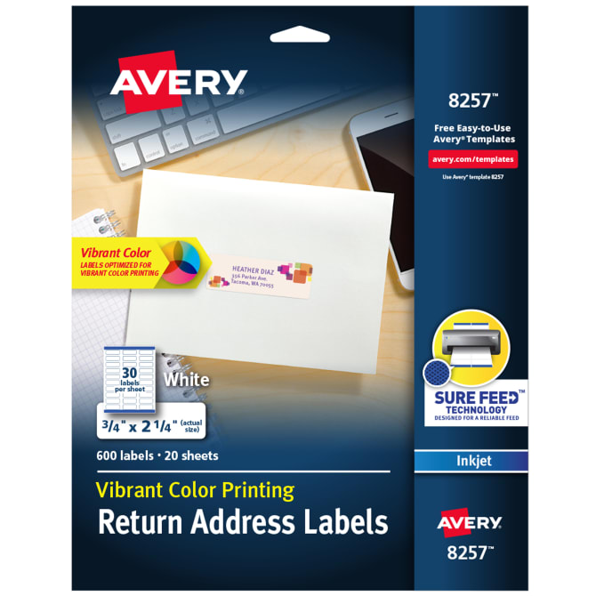 Avery® Vibrant Color Printing Label with Sure Feed™ for Inkjet Printers,  3/4