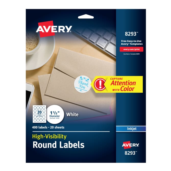 Avery High Visibility Labels Permanent Adhesive Matte 1 1 2 Diameter 400 Labels 8293