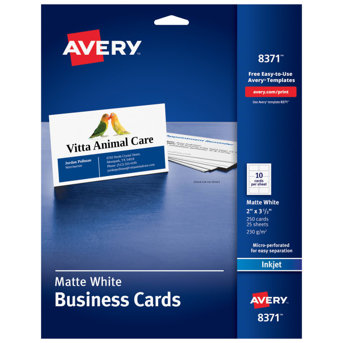 Avery Business Cards 2 X 3 1 2 Sure Feed Inkjet 250 Cards 8371 Avery Com