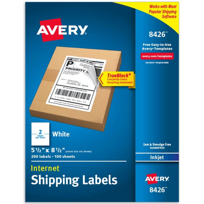 Avery® TrueBlock® Shipping Labels with Sure Feed™, 5-1/2