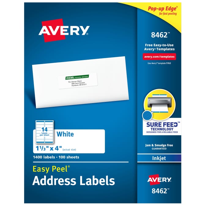 Avery® Easy Peel® Address Labels, Sure Feed™ Technology, Permanent  Adhesive, 1-1/3