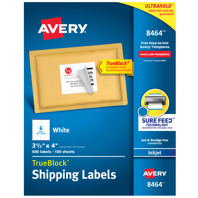 Avery Shipping Labels Permanent Adhesive 600 Labels (8464 ...