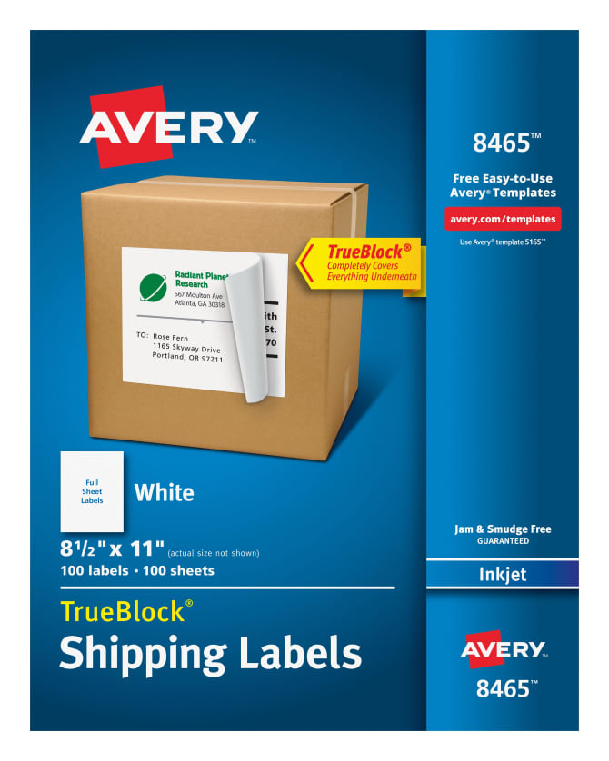 Avery® Shipping Labels, TrueBlock® Technology, Permanent Adhesive, 8-1/2