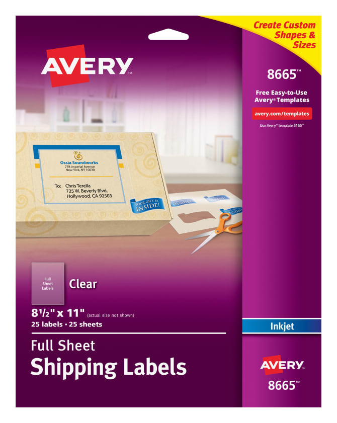 Avery Shipping Labels Clear 25 Labels (8665) | Avery.com