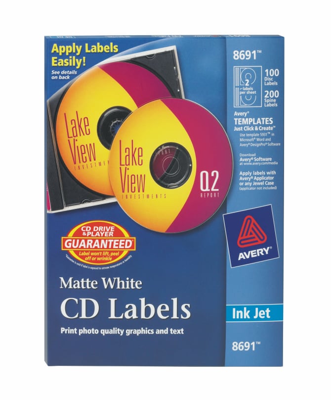 Avery Cd Labels Matte White 100 Face Labels 200 Spine Labels 8691