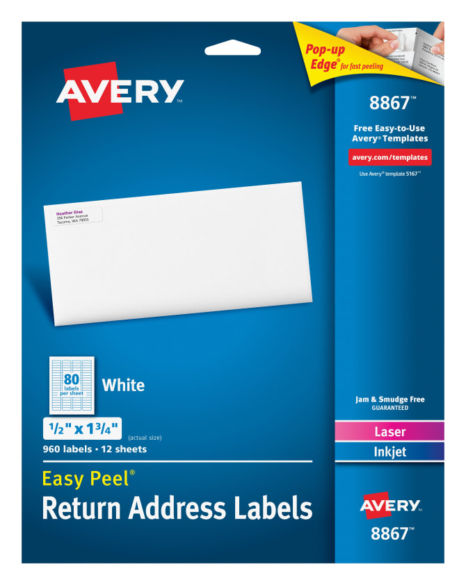 Avery Easy Peel Return Address Labels 1 2 X 1 3 4 960 Labels 08867 Avery Com
