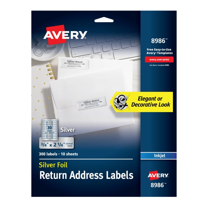 Avery Foil Mailing Labels 300 Labels Silver 8986 Avery Com