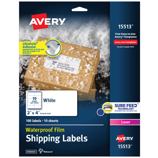 Waterproof Labels with Ultrahold® Permanent Adhesive, Sure Feed™,  TrueBlock®, Laser, 100 Labels, 2