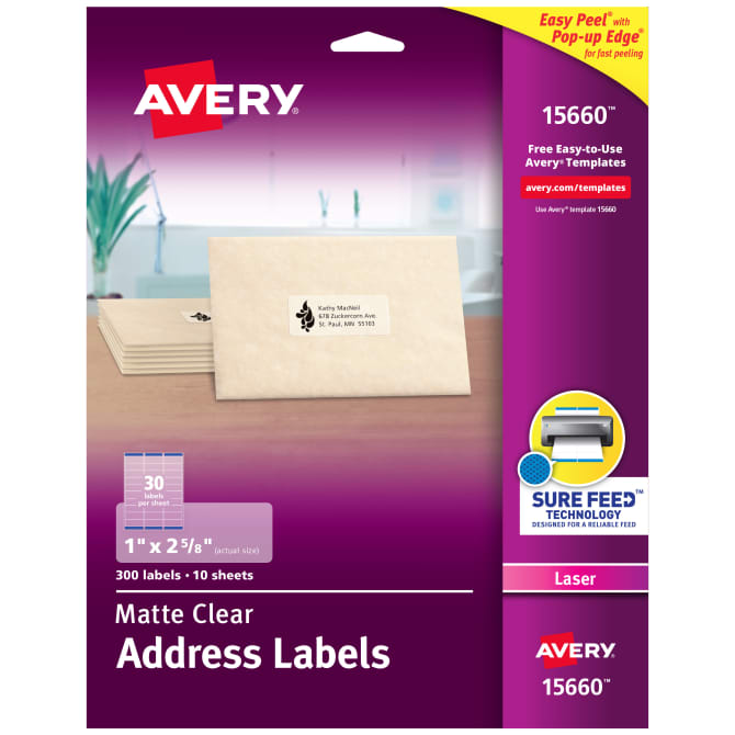 Avery Matte Frosted Clear Address Labels Laser 1 X 2 5 8 300 Labels 15660 Avery Com