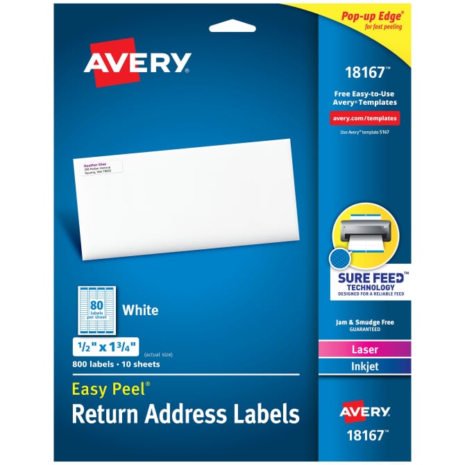 Avery Easy Peel Return Address Labels 1 2 X 1 3 4 800 Labels Avery Com