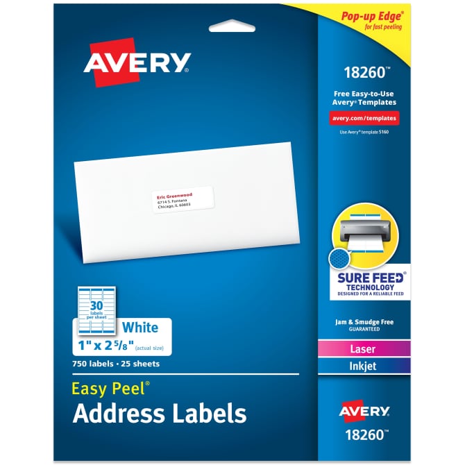 Avery® Easy Peel® Address Labels, Sure Feed™ Technology, Permanent  Adhesive, 1