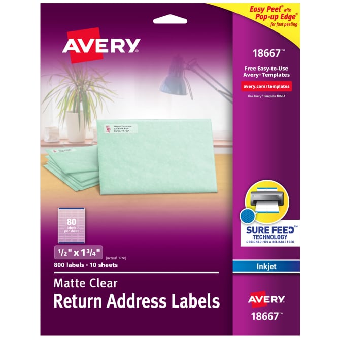 Avery matte frosted clear return address labels inkjet 1 2 x 1 3 4