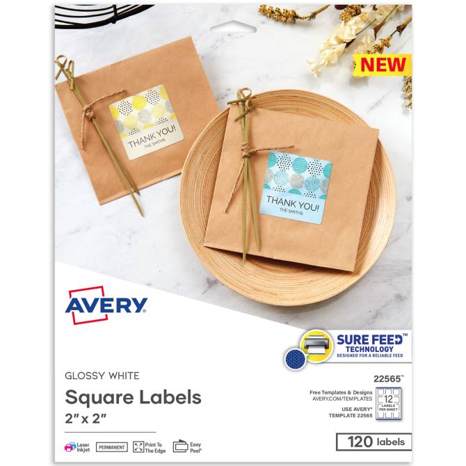 Avery 2 x 2 square labels with sure feed permanent adhesive