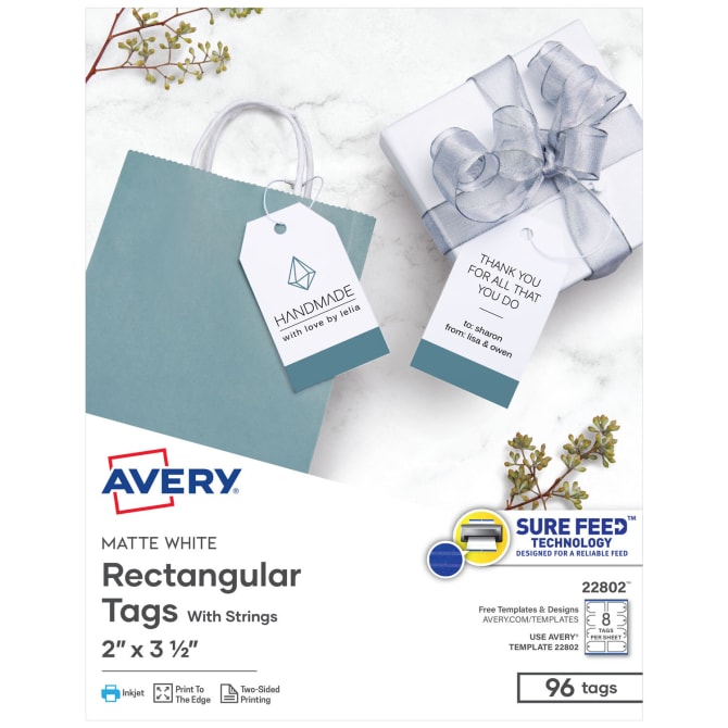 Avery® Printable Tags with Sure Feed, 2 x 3-1/2, White, 96 Tags