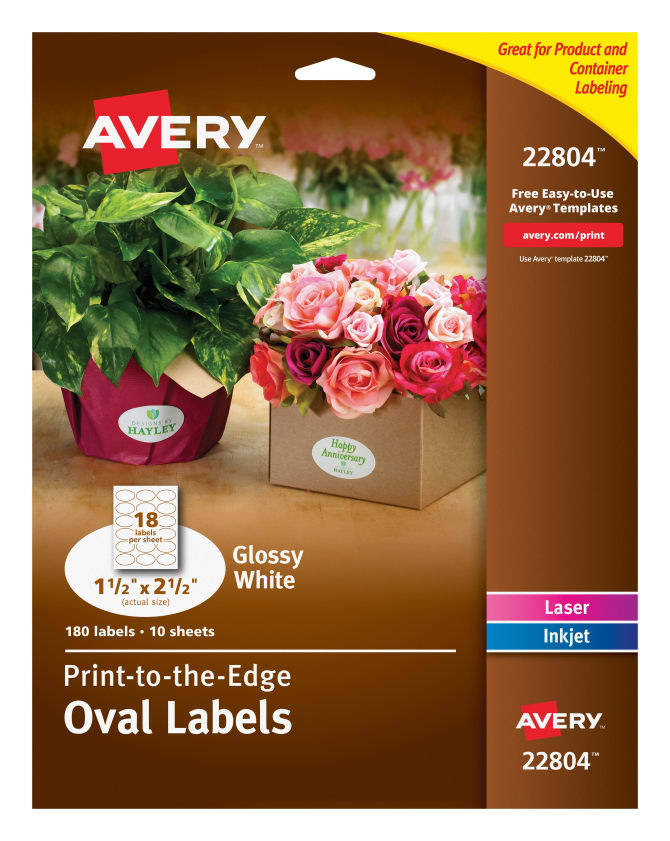 Avery Easy Peel Labels True Print Print To The Edge Glossy Oval 1 1 2 X 2 1 2 180 Labels 22804