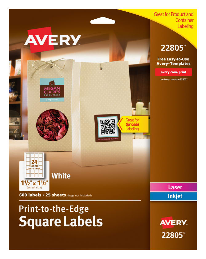 Avery Easy Peel Labels Trueblock Technology Permanent Adhesive Print To The Edge Square 1 1 2 X 1 1 2 600 Labels 22805