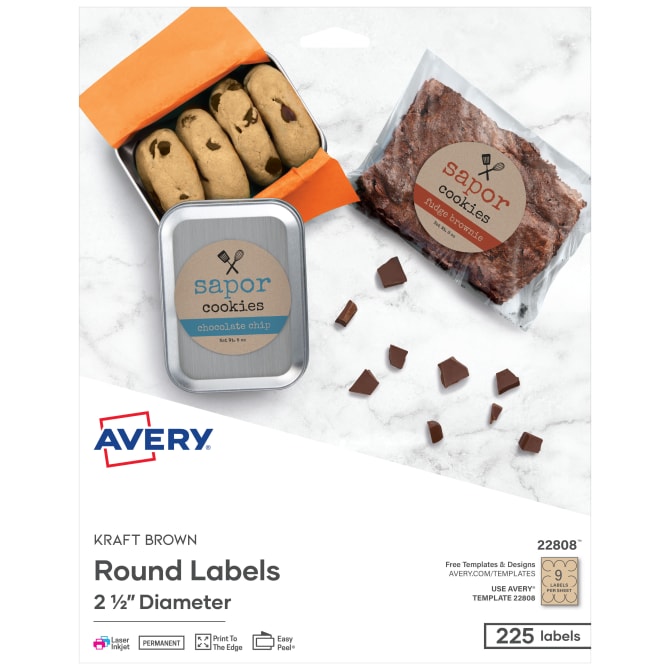Avery Kraft Brown Round Labels 2 1 2 Diameter 225 Labels Permanent Adhesive 22808 Avery Com