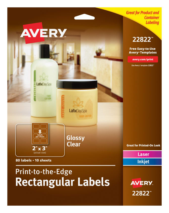 Avery Easy Peel Labels Print To The Edge Permanent Adhesive Glossy Clear Rectangle 2 X 3 80 Labels 22822