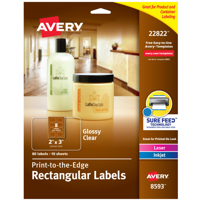 Avery Easy Peel Print To The Edge Glossy Clear 80 Labels 22822
