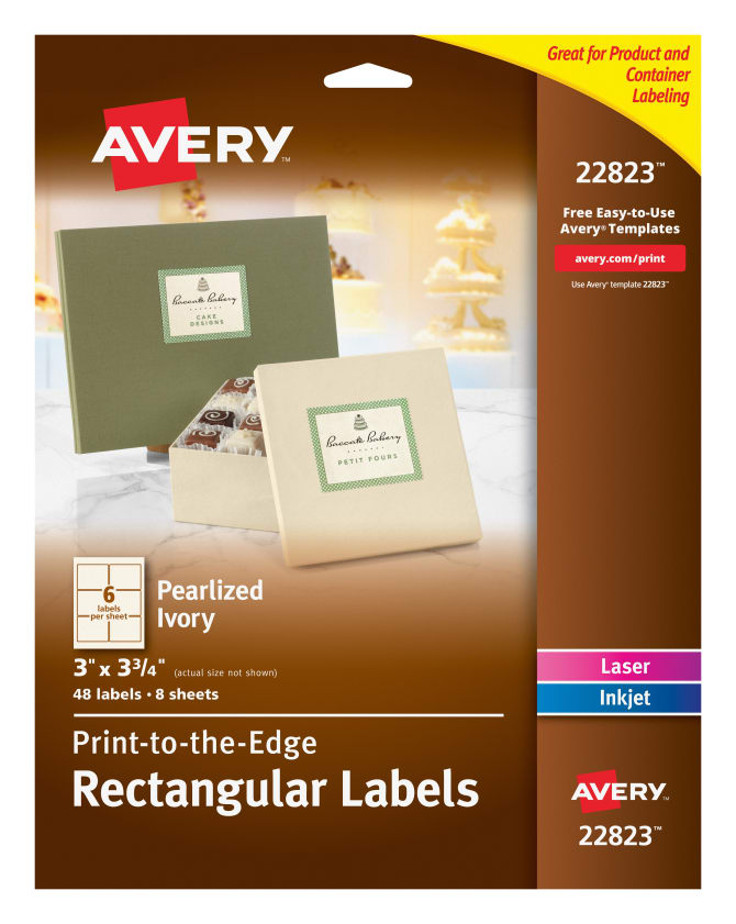 Avery Rectangle Labels Print To The Edge Pearlized Ivory 3 X 3 3 4 48 Labels 22823