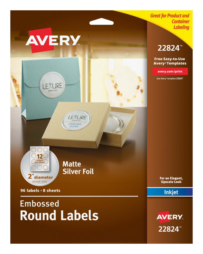 Avery Easy Peel Embossed Foil Labels Permanent Adhesive Matte Silver Round 2 96 Labels 22824