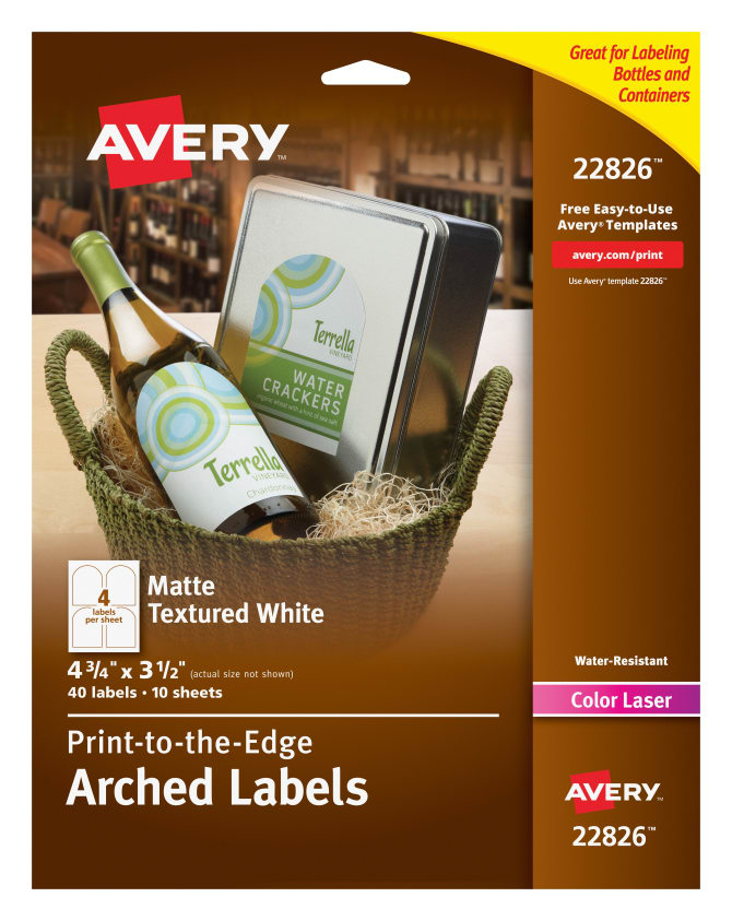 Avery Water Resistant Arched Labels Print To The Edge Textured Matte 3 1 2 X 4 3 4 40 Labels 22826