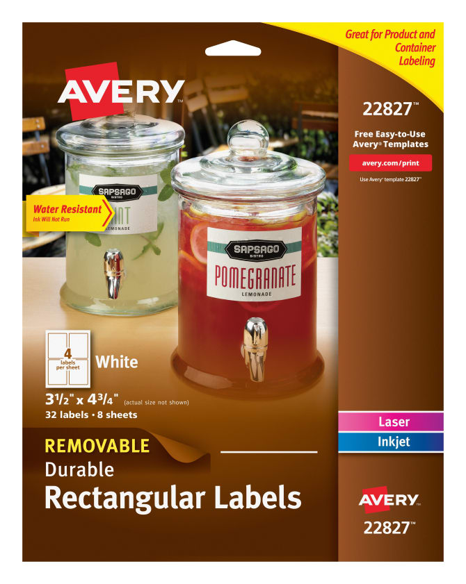 Avery Removable Durable Labels Removable Adhesive Rectangle 3 1 2 X 4 3 4 32 Labels 22827