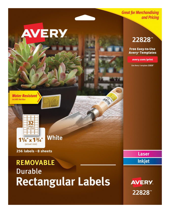 Avery Removable Durable Labels Removable Adhesive Rectangle 1 1 4 X 1 3 4 256 Labels 22828
